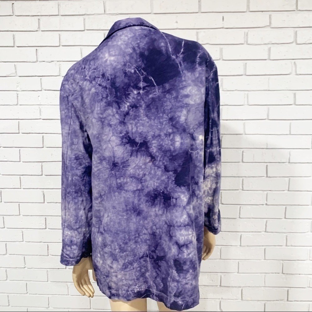 Anthropologie Amadi Purple Tie Dye Oversized Double Breasted Linen Blend Blazer - Picture 8 of 11